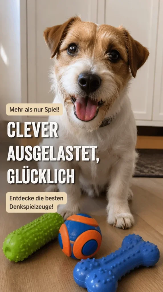 Hund spielt mit Denkspielzeug zur geistigen Förderung