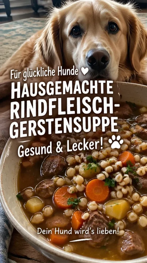 Hausgemachte Rindfleischgerstensuppe für Hunde in einer Schüssel