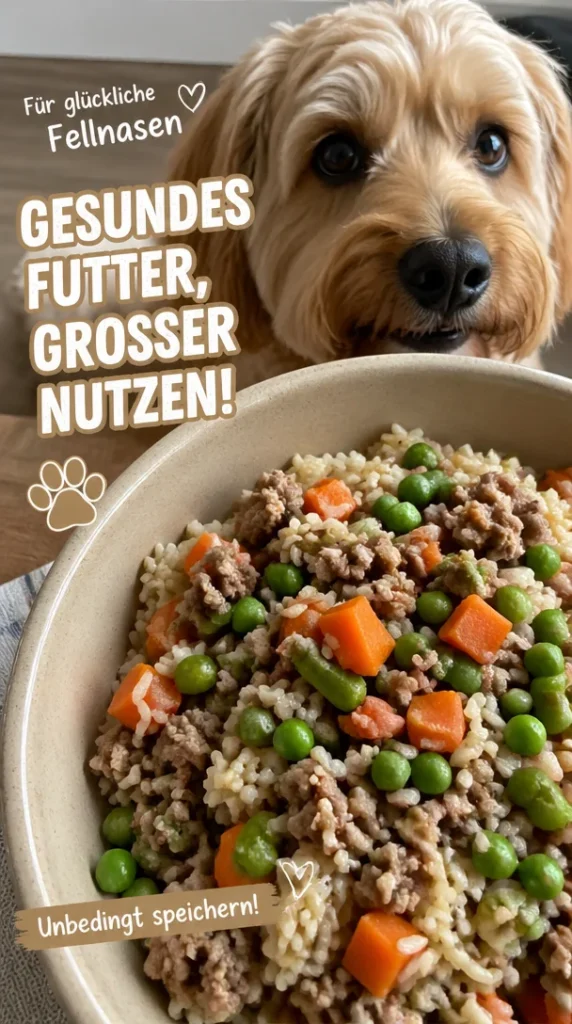 Hausgemachtes Rindfleisch- und Reis-Hundefutter für gesunde Hundeernährung