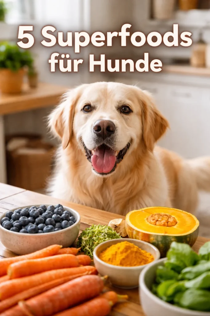 Gesunde Superfoods für Hunde auf einem Tisch