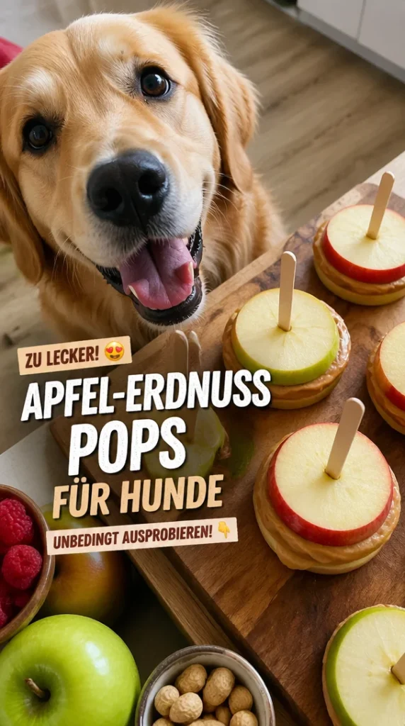 Vegane Apfel-Peanut-Butter-Pops für Hunde auf einem Teller