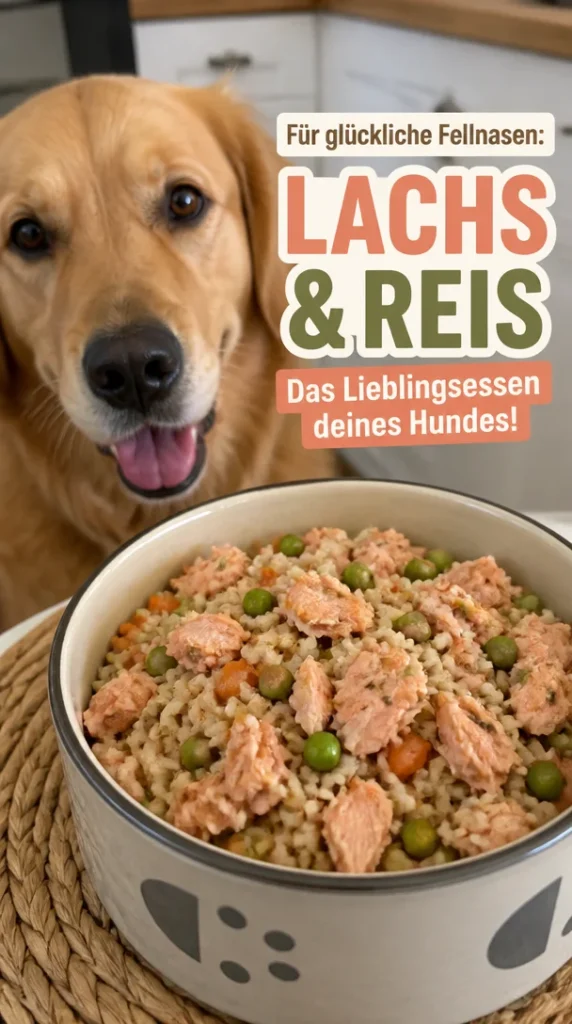Hausgemachtes Hundefutter aus Lachs und Reis für glückliche Hunde