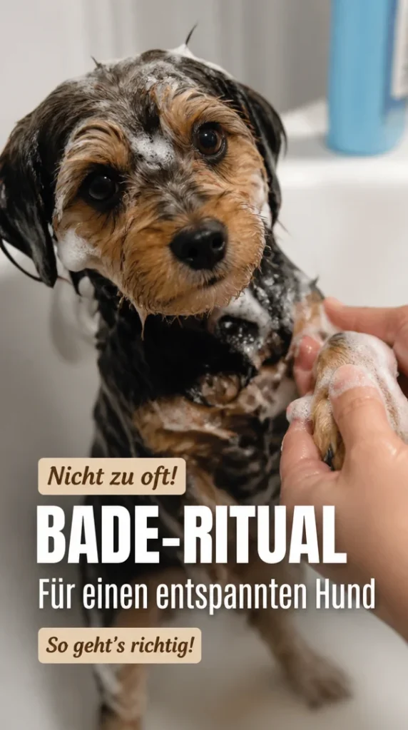 Hund im beruhigten Baden mit PoetCore-Bade-Ritual für Entspannung